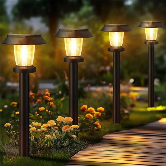 Solar Pathway Lights Outdoor 8 Pack Waterproof Garden Yard Driveway Landscape - Picture 1 of 7